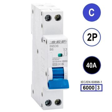 SEP INS36-2C40, installatieautomaat 2p C40 6kA, 18mm, 1 modulen
