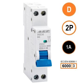 SEP INS36-2D01, installatieautomaat 2p D1 6kA, 18mm, 1 modulen