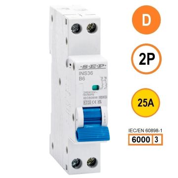 SEP INS36-2D25, installatieautomaat 2p D25 6kA, 18mm, 1 modulen