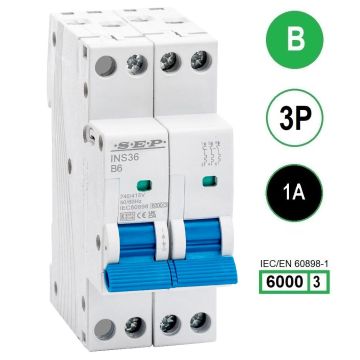 SEP INS36-3B01, installatieautomaat 3p B1 6kA, 36mm, 2 modulen