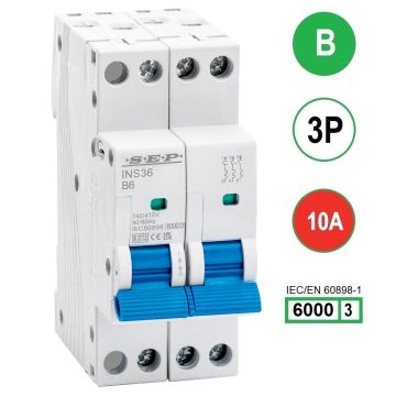 SEP INS36-3B10, installatieautomaat 3p B10 6kA, 36mm, 2 modulen