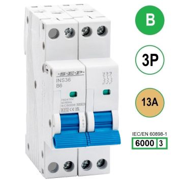 SEP INS36-3B13, installatieautomaat 3p B13 6kA, 36mm, 2 modulen