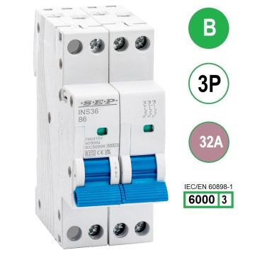 SEP INS36-3B32, installatieautomaat 3p B32 6kA, 36mm, 2 modulen