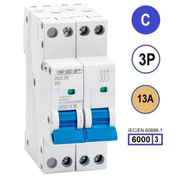 SEP INS36-3C13, installatieautomaat 3p C13 6kA, 36mm, 2 modulen