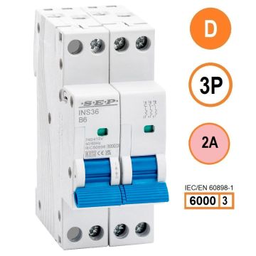 SEP INS36-3D02, installatieautomaat 3p D2 6kA, 36mm, 2 modulen