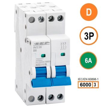 SEP INS36-3D06, installatieautomaat 3p D6 6kA, 36mm, 2 modulen