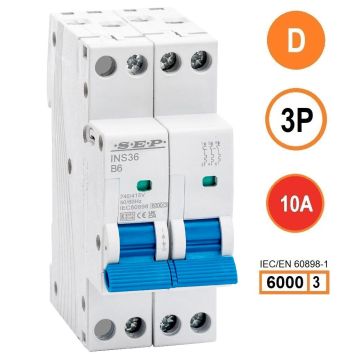 SEP INS36-3D10, installatieautomaat 3p D10 6kA, 36mm, 2 modulen