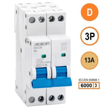 SEP INS36-3D13, installatieautomaat 3p D13 6kA, 36mm, 2 modulen