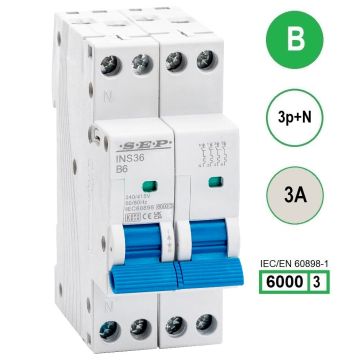 SEP INS36-3NB03, installatieautomaat 3p+n B3 6kA, 36mm, 2 modulen