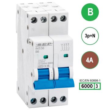 SEP INS36-3NB04, installatieautomaat 3p+n B4 6kA, 36mm, 2 modulen