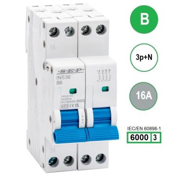 SEP INS36-3NB16, installatieautomaat 3p+n B16 6kA, 36mm, 2 modulen
