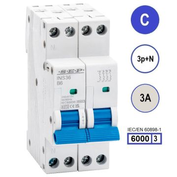 SEP INS36-3NC03, installatieautomaat 3p+n C3 6kA, 36mm, 2 modulen
