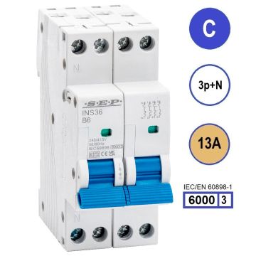 SEP INS36-3NC13, installatieautomaat 3p+n C13 6kA, 36mm, 2 modulen