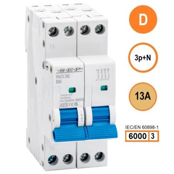 SEP INS36-3ND13, installatieautomaat 3p+n D13 6kA, 36mm, 2 modulen