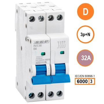 SEP INS36-3ND32, installatieautomaat 3p+n D32 6kA, 36mm, 2 modulen