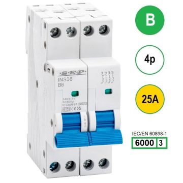 SEP INS36-4B25, installatieautomaat 4p B25 6kA, 36mm, 2 modulen