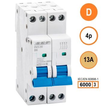 SEP INS36-4D13, installatieautomaat 4p D13 6kA, 36mm, 2 modulen