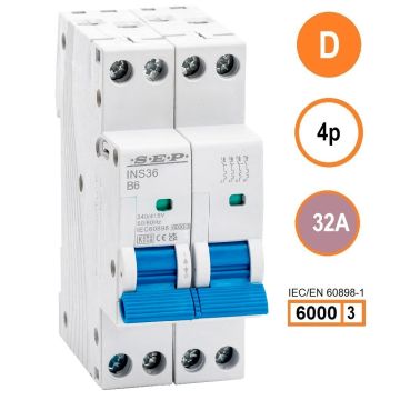 SEP INS36-4D32, installatieautomaat 4p D32 6kA, 36mm, 2 modulen