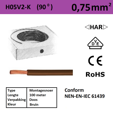Schotman Elektro - SEP montagesnoer H05V2-k bruin 0,75mm