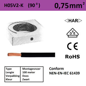 Schotman Elektro - SEP montagesnoer H05V2-k zwart 0,75mm
