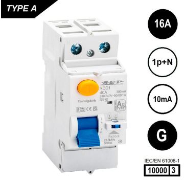 SEP RCD1-2A-01601G, aardlekschakelaar 2p, Type A[G], 10kA, 16A, 10mA