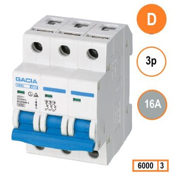 Schotman Elektro - GACIA SB6L installatieautomaat D 3 polig 16A 6kA