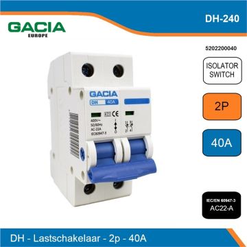 GACIA Basic DH lastschakelaar 2-polig 40A AC22-A DIN-rail schakelaar
