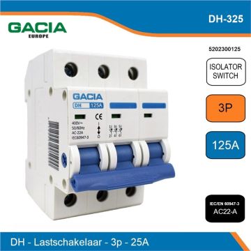 GACIA Basic DH lastschakelaar 3-polig 125A AC22-A DIN-rail schakelaar