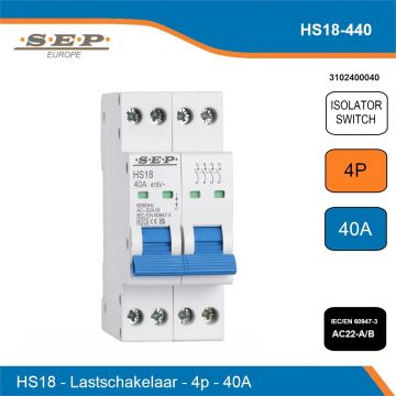 SEP Compact HS18 hoofdschakelaar 4-polig 40A IEC 60947-3 AC22-A/B