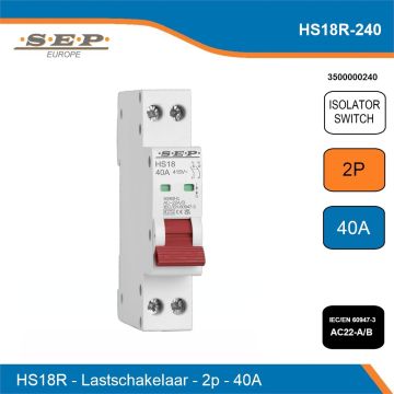 SEP Compact HS18 hoofdschakelaar 2-polig 40A IEC 60947-3 AC22-A/B - rode hendel