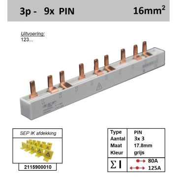 Schotman Elektro - SEP 16P03009G00 aansluitrail 16mm2 80A 125A