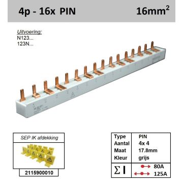 Schotman Elektro - SEP 16P04016G00 aansluitrail 16mm2 80A 125A