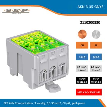 SEP AKN Compact klem, 3 voudig, 2,5-35mm2, CU/AL, geel-groen