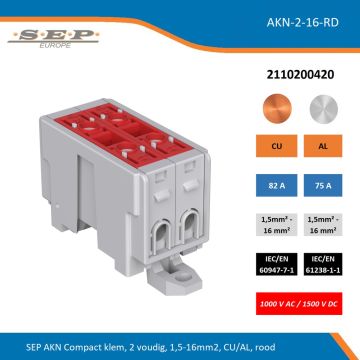 SEP AKN Compact klem, 2 voudig, 1,5-16mm2, CU/AL, rood