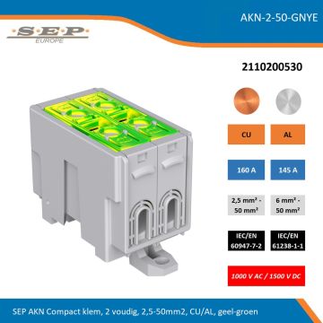 SEP AKN Compact klem, 2 voudig, 2,5-50mm2, CU/AL, geel-groen