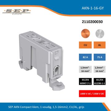 SEP AKN-1-16-GY compacte aansluitklem 1-voudig, geschikt voor koper en aluminium 1,5-16 mm², grijs – 1000 V AC / 1500 V DC, artikel 2110200030
