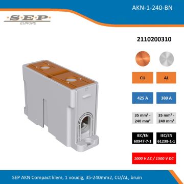 SEP AKN-1-240-BN compacte aansluitklem 1-voudig, geschikt voor koper en aluminium 35-240 mm², bruin – 1000 V AC / 1500 V DC, artikel 2110200310