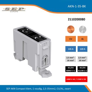 SEP AKN Compact klem, 1 voudig, 2,5-35mm2, CU/AL, zwart