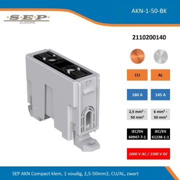 SEP AKN Compact klem, 1 voudig, 2,5-50mm2, CU/AL, zwart