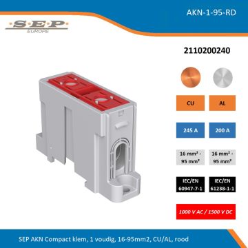 SEP AKN Compact klem, 1 voudig, 16-95mm2, CU/AL, rood