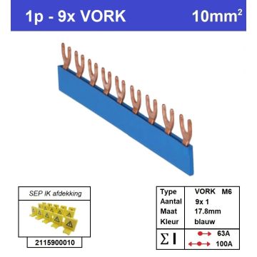 Schotman Elektro - SEP aansluitrail VORK-M6 9x1 aansluitingen 17.8mm