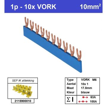 Schotman Elektro - SEP aansluitrail VORK-M6 10x1 aansluitingen 17.8mm