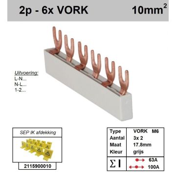 Schotman Elektro - SEP aansluitrail 2 fase VORK 3x2 aansluitingen 17.8mm