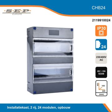 SEP CHB24 groepenkast – Lege kast met montagerail – 2 rijen 24 modulen