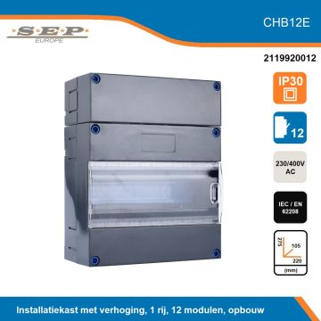 SEP CHB12E groepenkast – Lege kast met montagerail – 1 rijen 12 modulen