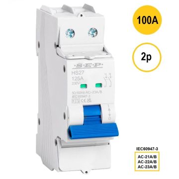 SEP HS27-2100 hoofdschakelaar 2 polig 100A, 27mm, 1,5 modulen