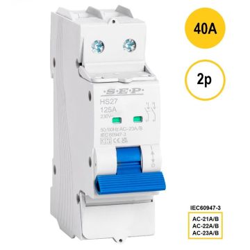 SEP HS27-2040, hoofdschakelaar 2 polig 40A, 27mm, 1,5 modulen