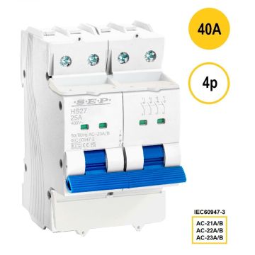 SEP HS27-4040, hoofdschakelaar 4 polig 40A, 54mm, 3 modulen