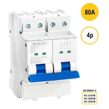 SEP HS27-4080, hoofdschakelaar 4 polig 80A, 54mm, 3 modulen