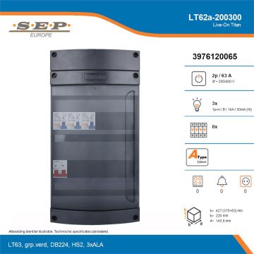 SEP Live-On Titan, LT62a-200300, 63A, 3-fase groepenkast, 3-lichtgroepen, technische details